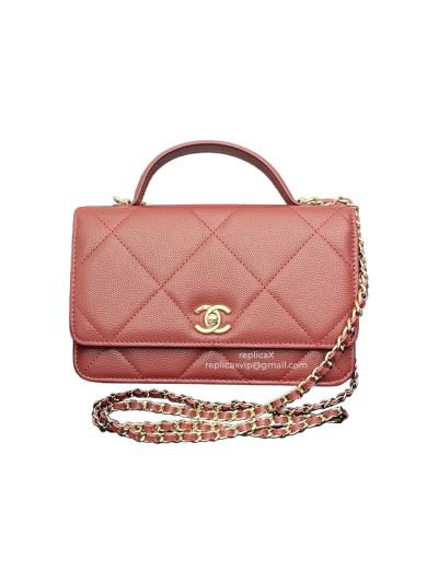 Chanel CC Classic Wallet on Chain WOC Top Handle Shoulder Crossbody Bag Red AA4931-1