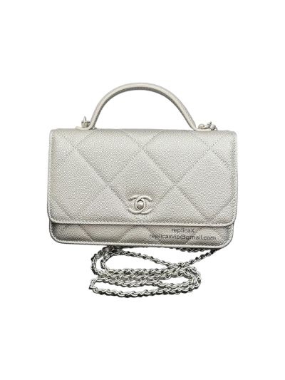 Chanel CC Classic Wallet on Chain WOC Top Handle Shoulder Crossbody Bag Silver AA4931 