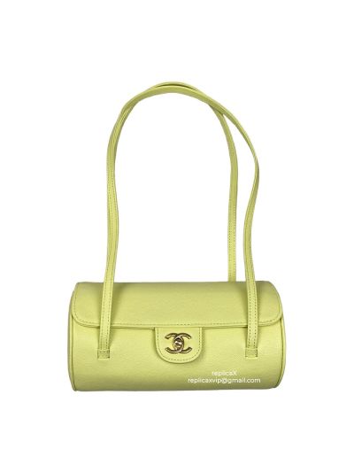 Chanel Preppy Coco Bowling Top Handle Bag Yellow Shiny Caviar Brushed Leather A7705