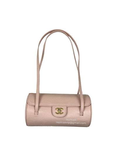 Chanel Preppy Coco Bowling Top Handle Bag Pink Shiny Caviar Brushed Leather A7705 