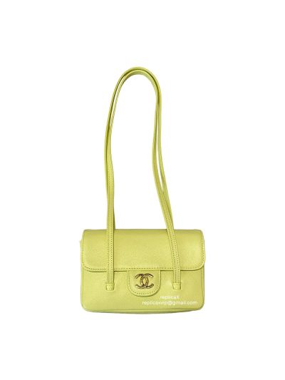 Chanel Mini Flap Bag with Top Handle Yellow Grained Shiny Calfskin Leather A7702
