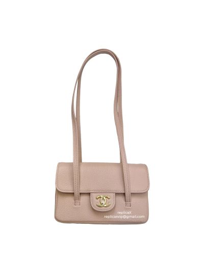 Chanel Mini Flap Bag with Top Handle Pink Grained Shiny Calfskin Leather A7702