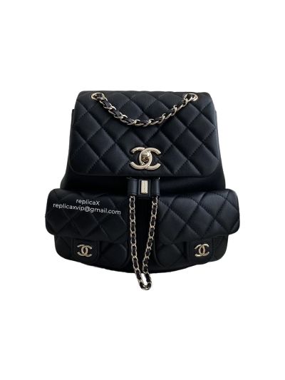 Chanel Black Caviar Leather Mini Duma Pockets Drawstring Backpack Bag A4305