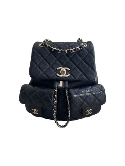 Chanel Black Lambskin Leather Mini Duma Pockets Drawstring Backpack Bag A4305