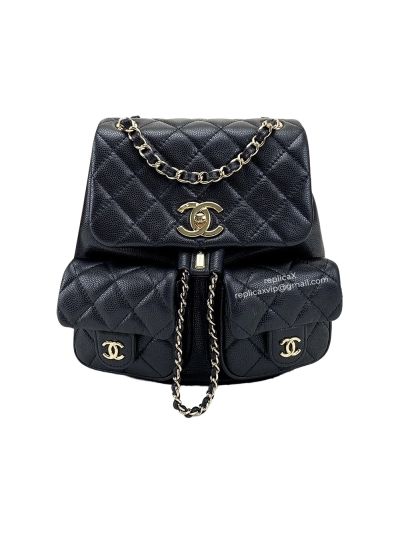 Chanel Black Caviar Leather Mini Duma Pockets Drawstring Backpack Bag A4305 -1