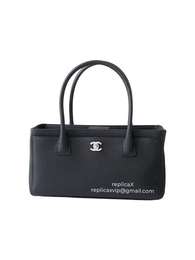 Chanel Medium Black Calfskin Cerf Executive Shopper Tote Bag AS2156