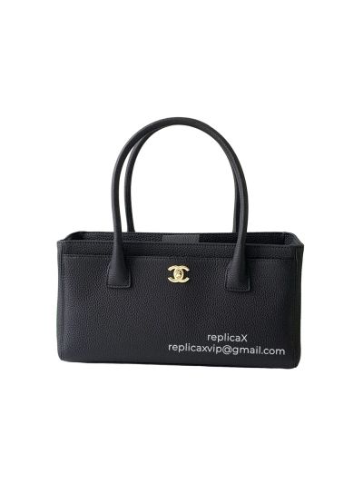 Chanel Medium Black Calfskin Cerf Executive Shopper Tote Bag 
