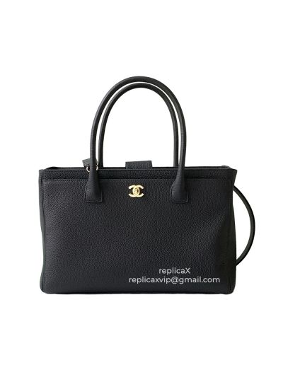 Chanel Large Black Calfskin Cerf Executive Shopper Tote Bag AS2157