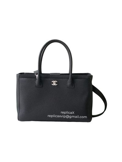 Chanel Large Black Calfskin Cerf Executive Shopper Tote Bag 