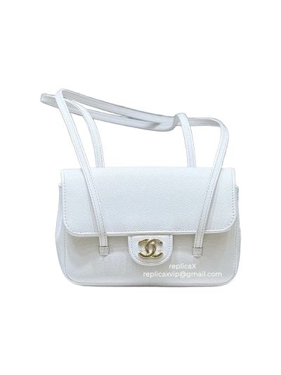 Chanel Vip Mini Flap Bag with Top Handle White Shiny Calfskin AP5068