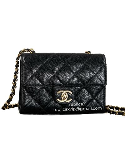 Chanel Vip Classic Mini Flap Shoulder Bag Black Caviar Calf Leather A2584