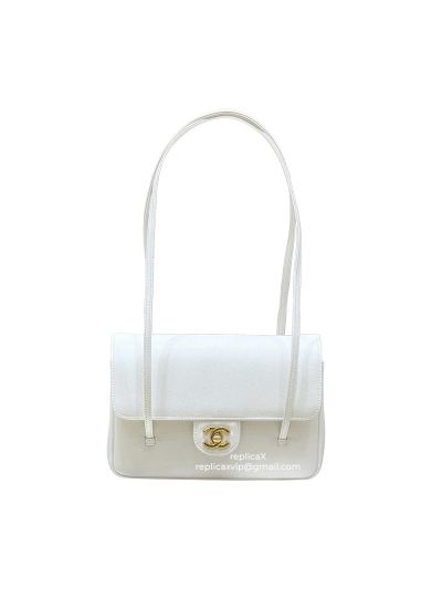 Chanel Vip Small Flap Bag with Top Handle White Shiny Calfskin AS6130