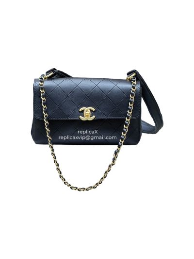Chanel Vip Coco Black Quilted Calfskin Leather Messenger Flap Shoulder Bag AS5906 