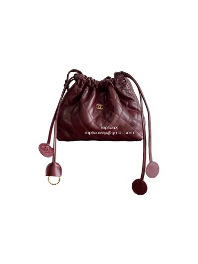Chanel Drawstring Clutch Bag with Leather Strap Red AP5228
