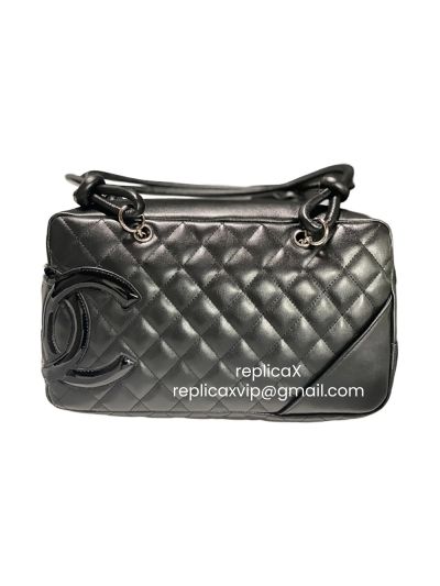 Chanel Medium CC Logo Cambon Ligne Bowler Tote Bag Black Quilted Leather 