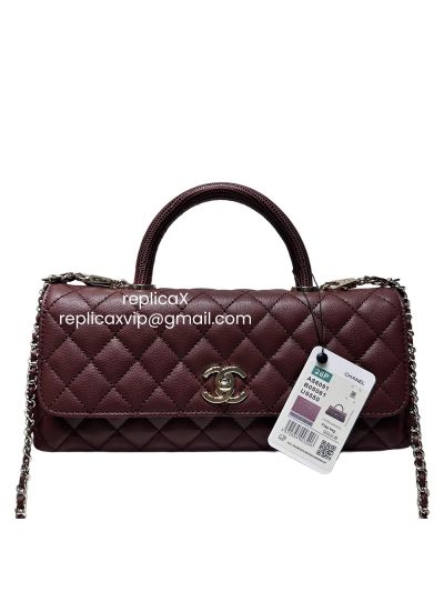 Chanel Maxi Flap Shoulder Bag with Top Handle Red Goatskin Leather AS6091