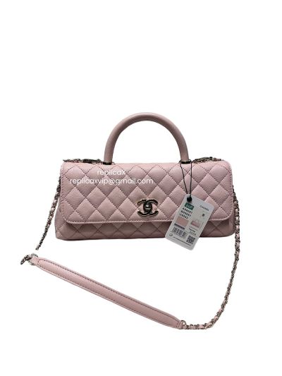Chanel Maxi Flap Shoulder Bag with Top Handle Pink Goatskin Leather AS6091