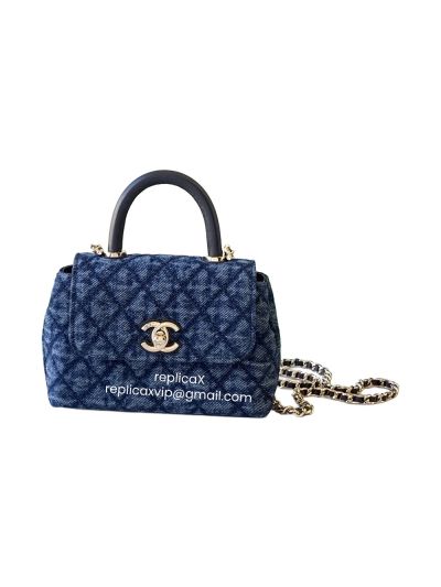 Chanel Washed Denim Blue Coco Handle Clutch Flap Bag with Chain AS4244 