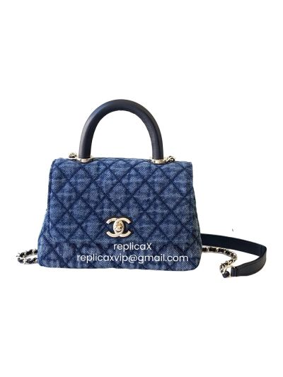 Chanel Mini Washed Denim Blue Coco Handle Clutch Flap Bag with Chain AS2215