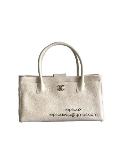 Chanel Medium White Calfskin Cerf Executive Shopper Tote Bag AS2156