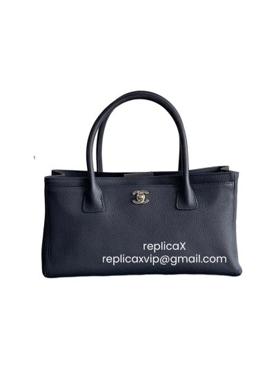 Chanel Medium Navy Blue Calfskin Cerf Executive Shopper Tote Bag AS2156