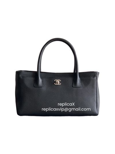 Chanel Medium Black Calfskin Cerf Executive Shopper Tote Bag 