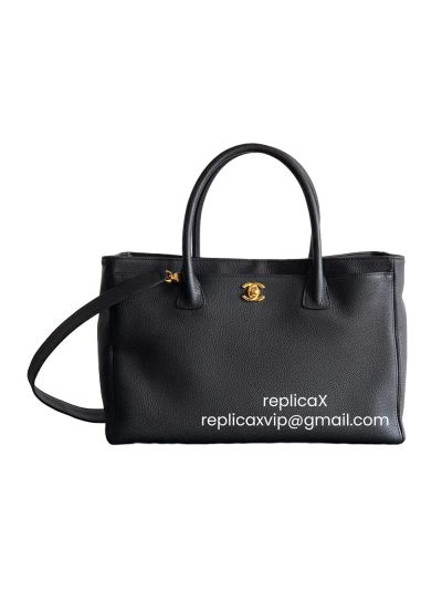 Chanel Large Black Calfskin Cerf Executive Shopper Tote Bag AS2157