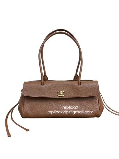 Chanel Small Urban Essential East West Shopping Tote Bag Brown Caviar Leather