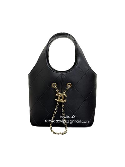 Chanel Small Shopping Shoulder Bag Black Quilted Calfskin Leather