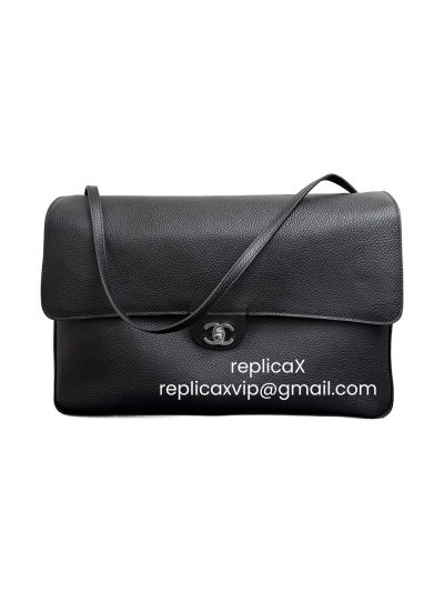 Chanel Grained Calfskin Souplissimo Maxi Largr Flap Shoulder Bag Black