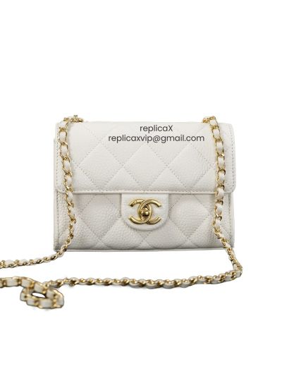 Chanel Vip Classic Mini Flap Shoulder Bag White Caviar Calf Leather A2584