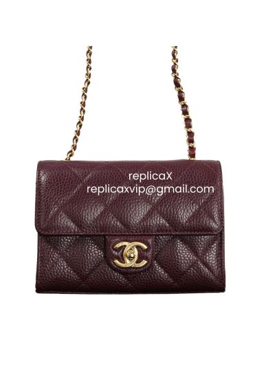 Chanel Vip Classic Mini Flap Shoulder Bag Burgundy Caviar Calf Leather A2584