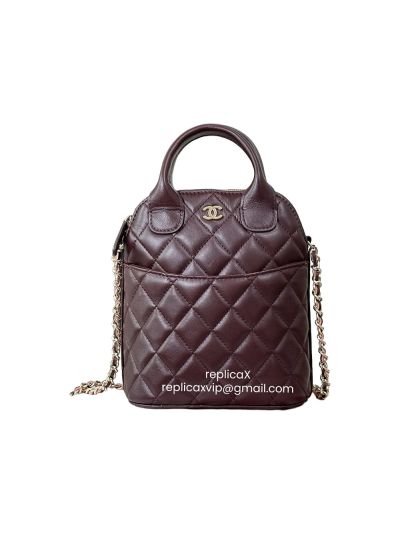 Chanel Quilted Lambskin Leather Top Handle Clutch Bag with Chain Burgundy AP4742