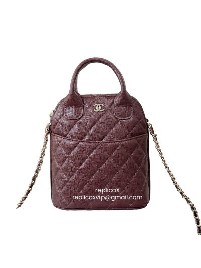 Chanel Quilted Caviar Leather Top Handle Clutch Bag with Chain Burgundy AP4742