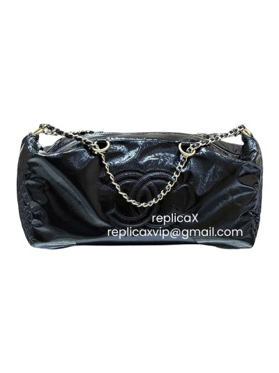 Chanel Vip Vinyl Rock and Chain XXL Large Bowler Shoulder Bag Black