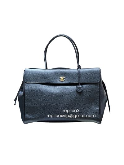Chanel Vip Large Shopping Tote Bag Black Grained Calfskin Leather AS6289