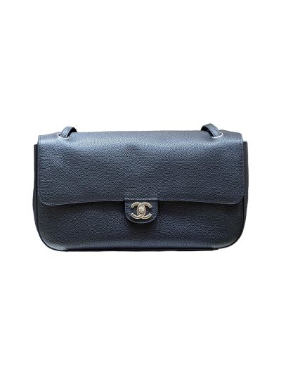 Chanel Vip Maxi Large Flap Shoulder Bag Black Grained Calfskin Leather AS6231