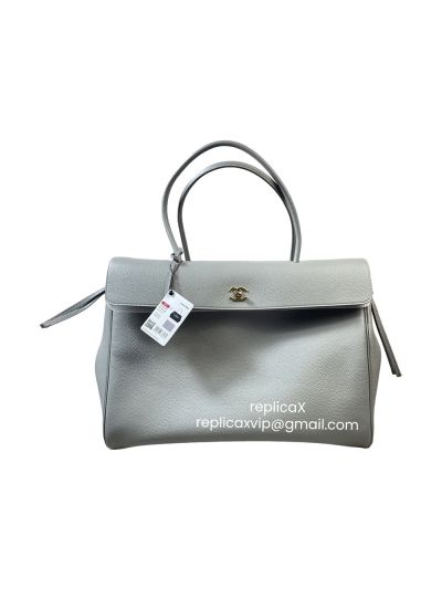Chanel Large Shopping Tote Bag Light Gray Grained Calfskin Leather AS6289