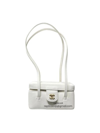 Chanel Chanel Preppy Coco Long Vanity with Straps White Caviar Brushed Leather AP5067