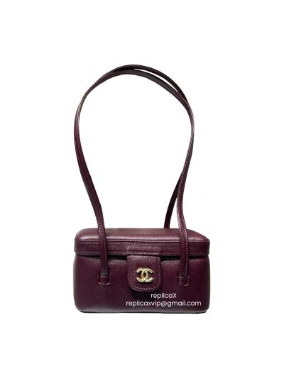 Chanel Chanel Preppy Coco Long Vanity with Straps Burgundy Shiny Caviar Brushed Leather AP5067