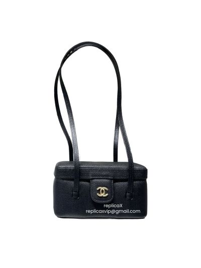 Chanel Chanel Preppy Coco Long Vanity with Straps Black Shiny Caviar Brushed Leather AP5067