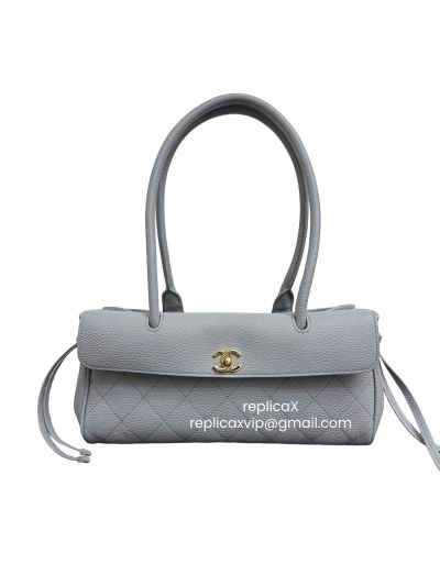 Chanel Small Urban Essential East West Shopping Tote Bag Light Blue Caviar Leather