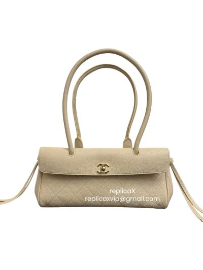 Chanel Small Urban Essential East West Shopping Tote Bag Beige Caviar Leather