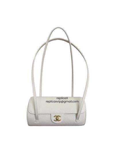 Chanel Preppy Coco Bowling Top Handle Bag White Shiny Caviar Leather