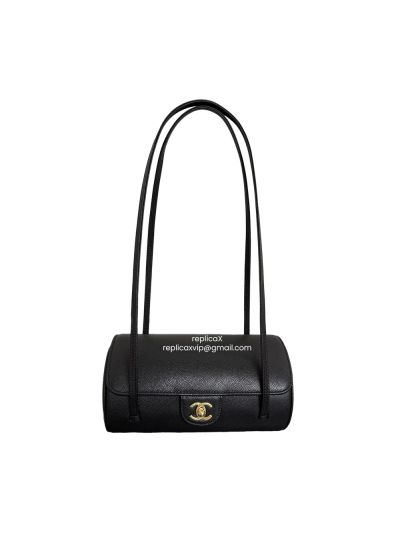 Chanel Preppy Coco Bowling Top Handle Bag Black Shiny Caviar Leather