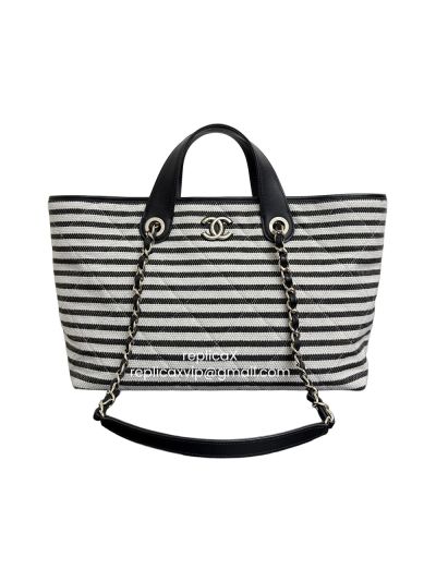 Chanel Large Deauville Shopping Tote Bag Black Canvas and Leather AS6007