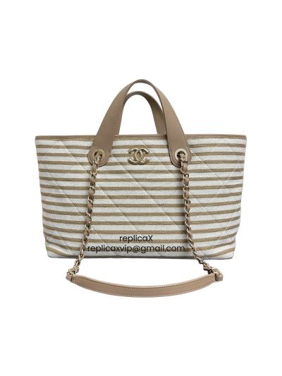 Chanel Large Deauville Shopping Tote Bag Beige Canvas and Leather AS6007
