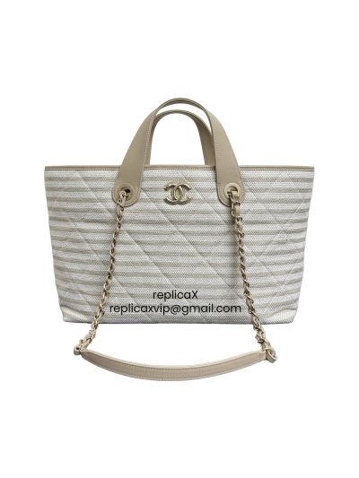 Chanel Large Deauville Shopping Tote Bag Beige Canvas and Leather 