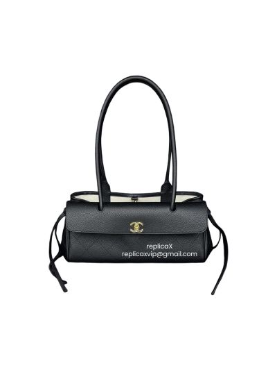 Chanel Small Urban Essential East West Shopping Tote Bag Black Caviar Leather A4000