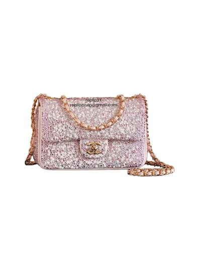 Chanel Pink Strass Imitation Pearls Evening Mini Flap Bag